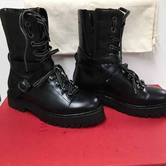 Valentino Combat Moto  Boots Black Silver Studs sz 37/7 US Excellent  w/box - Picture 11 of 16